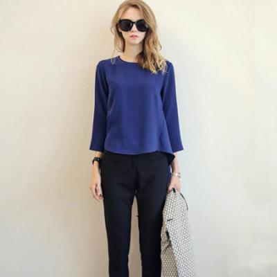 欧洲站2014秋装新款欧美风格九分袖时尚宽松雪纺衫+铅笔裤套装